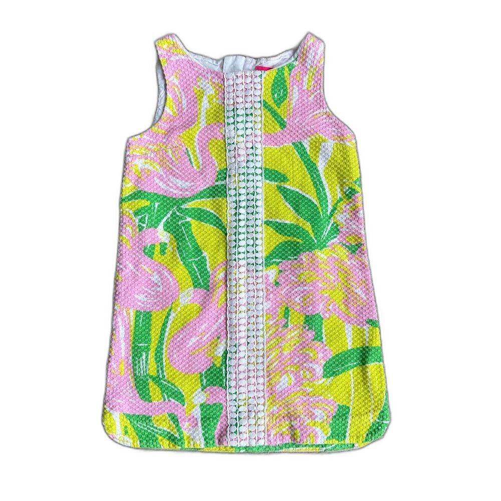 Lilly Pulitzer Girls Summer dress yellow pink green and white embroidery 4/5